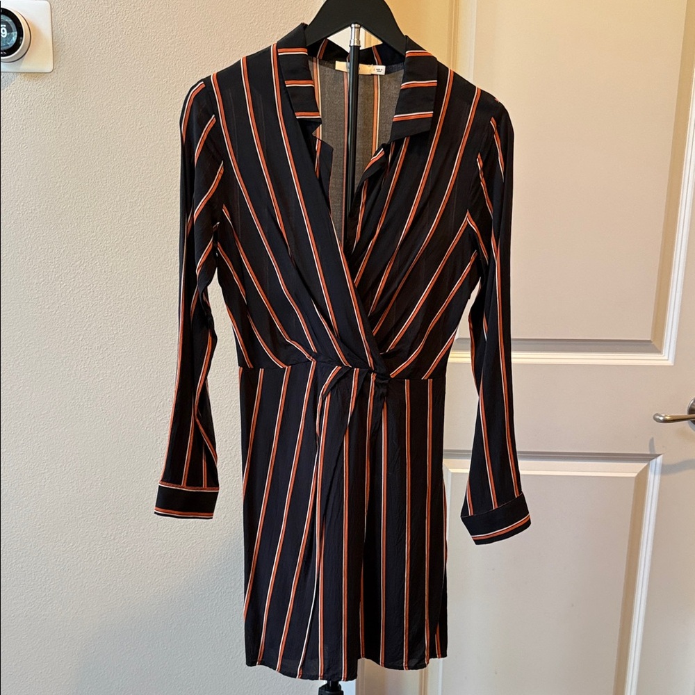 Lush Black and Orange Striped Long Sleeve Dress